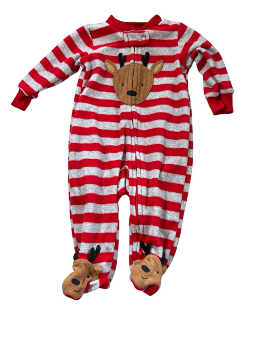 Holiday Red & White Striped Reindeer Kids One-Piece